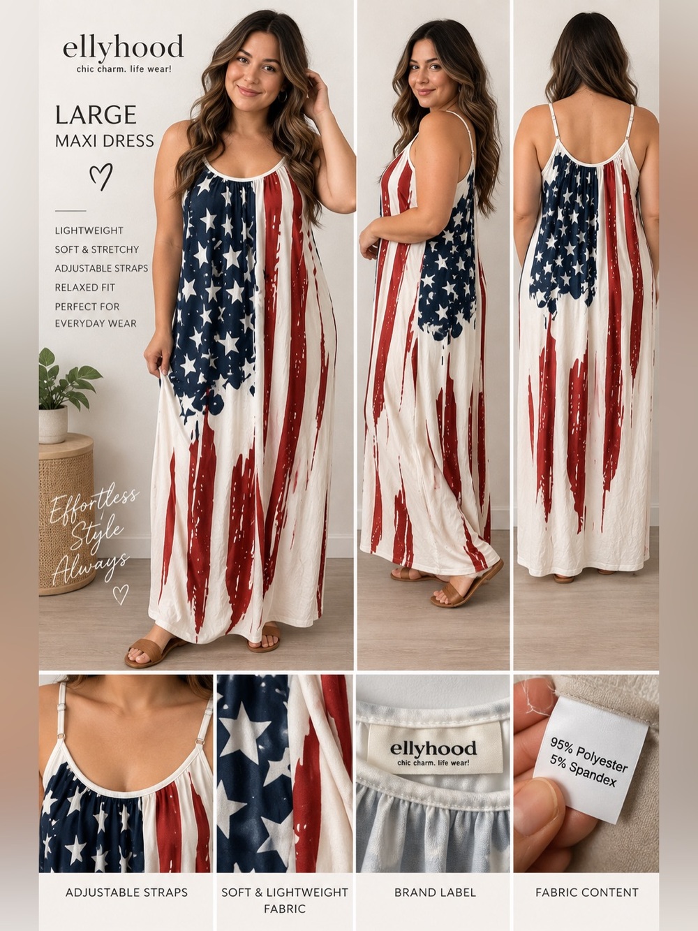 Women's American Flag Maxi Dress - Red, White & Blue